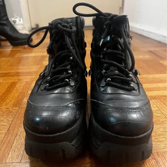$495 The Kooples Black Leather Platform Grunge Boots Sneakers, SIZE 7 (38) - Picture 2 of 5